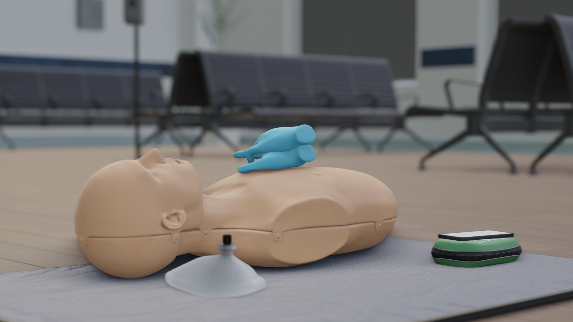 a CPR training dummy lying on a mat on the floor a CPR training dummy lying on a mat on the floor