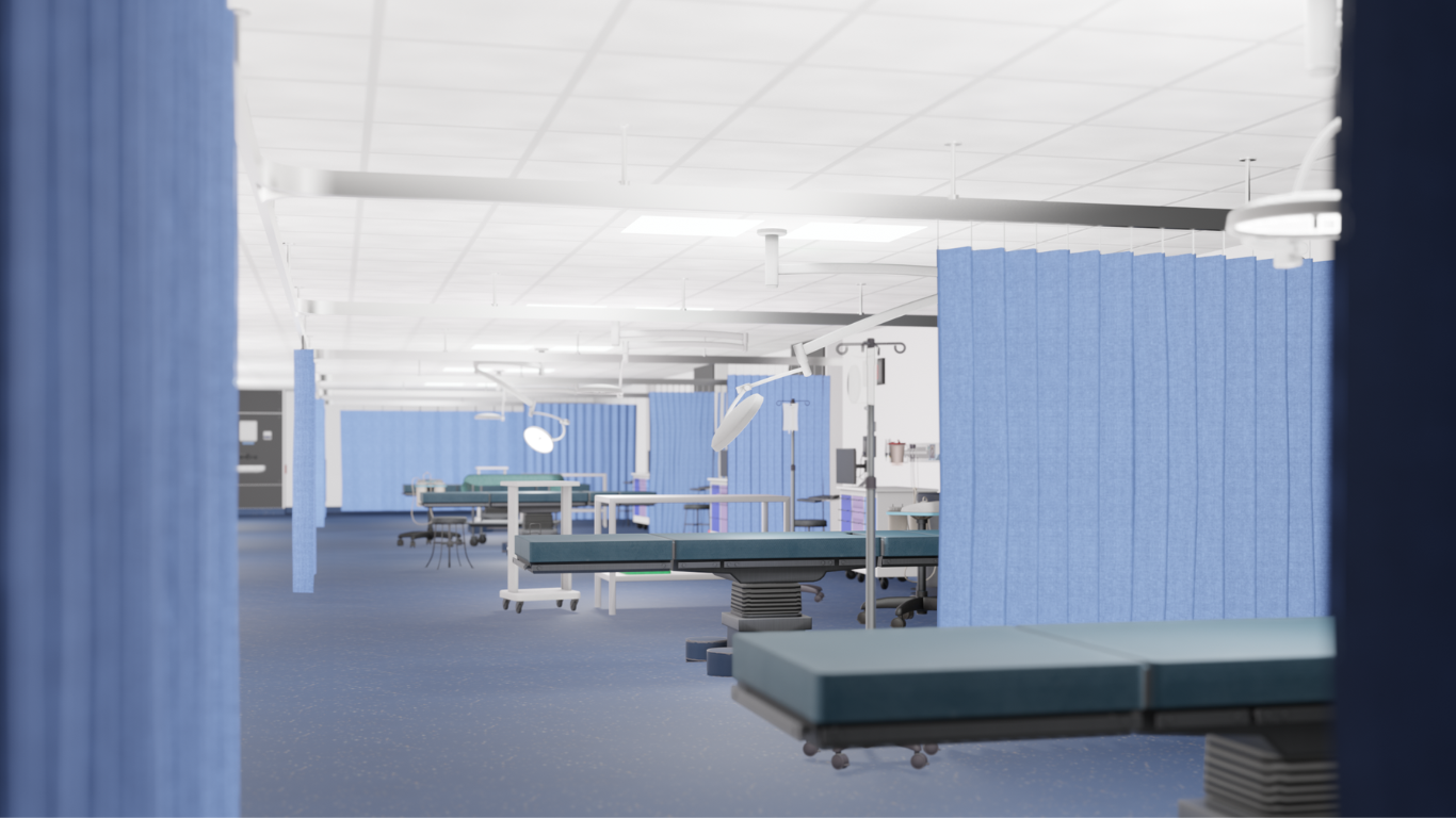 A virtual reality setting of a UK hosptial ward